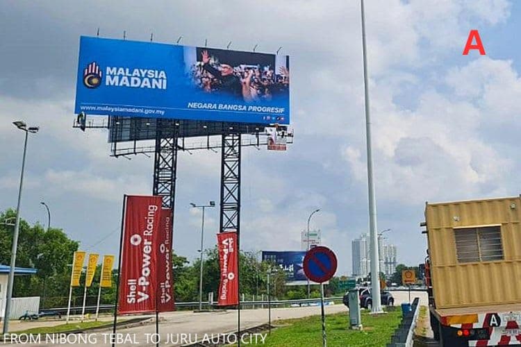 2 Sided Horizontal Twinpole Billboard at NSE KM145.6, Juru, Bukit Mertajam, Penang (right after Plaza Tol Juru)