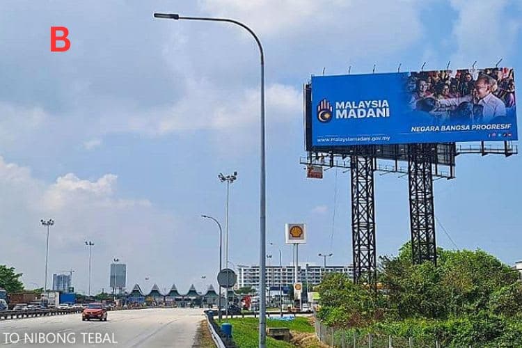 2 Sided Horizontal Twinpole Billboard at NSE KM145.6, Juru, Bukit Mertajam, Penang (right after Plaza Tol Juru)