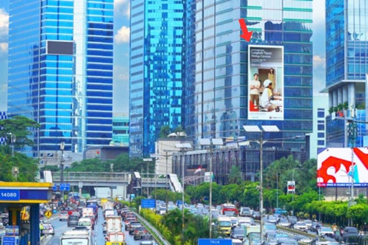 1 Panel Vertical Videotron Billboard at Jl. Gatot Subroto, Jakarta Selatan, DKI Jakarta  (attached to JAMSOSTEK Tower)