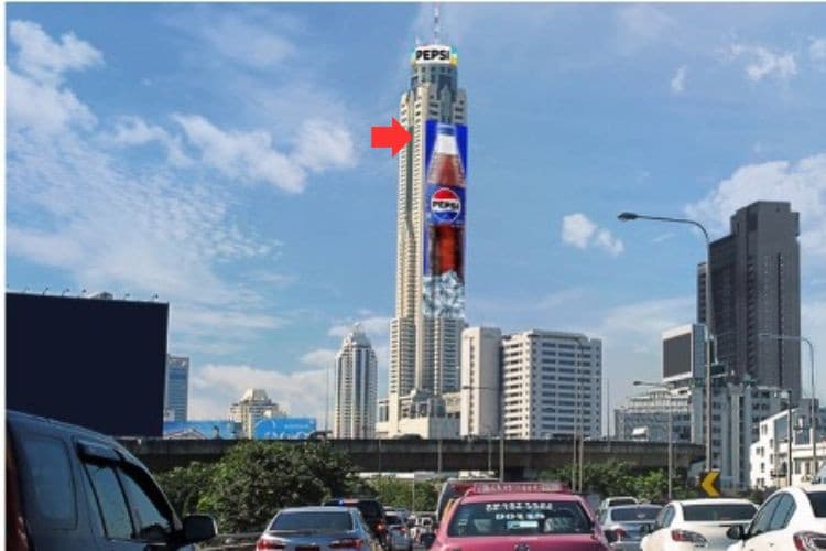 1 Panel Vertical Building Wrap Billboard at Baiyoke Tower II (Side 1), Bangkok, Ratchathewi, Bangkok