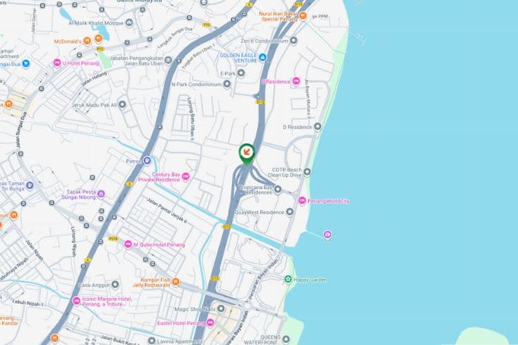 Map - Overhead Bridge Billboard at Jalan Pesisir Pantai - Lebuhraya Tun Dr. Lim Chong Eu, Bayan Lepas, Penang (to Georgetown)
