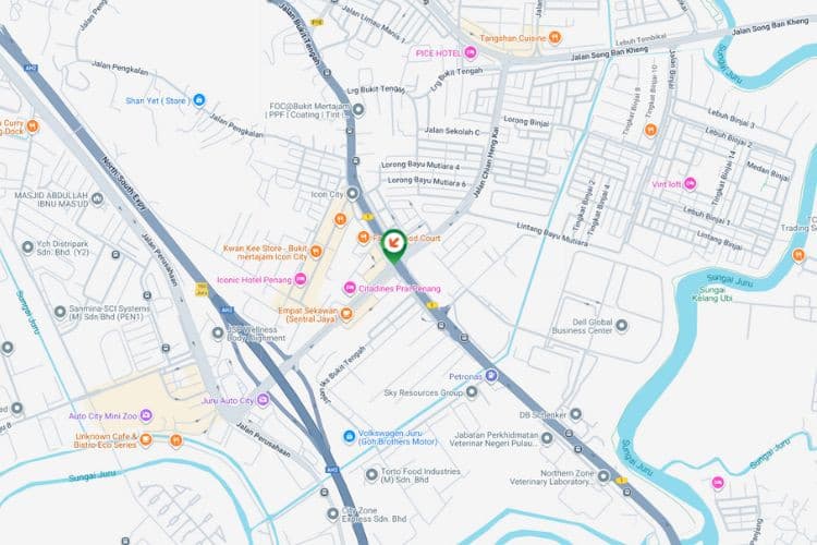 Map - Overhead Bridge Billboard at Jalan Kebun Nenas / Jalan Chiang Heng Kai, Bukit Mertajam, Penang (from Juru Auto City)