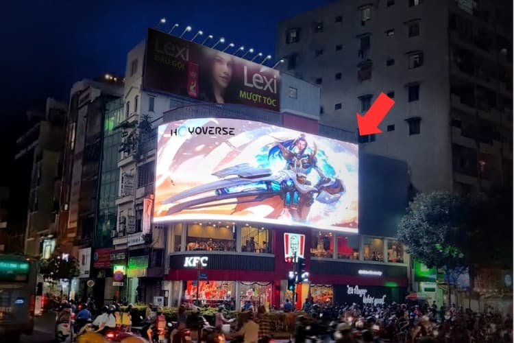 Night view - Horizontal 3D Can-Shaped Billboard at 78 Le Lai Street, Pham Ngu Lao Ward, Ho Chi Minh City (Opposite AB tower)