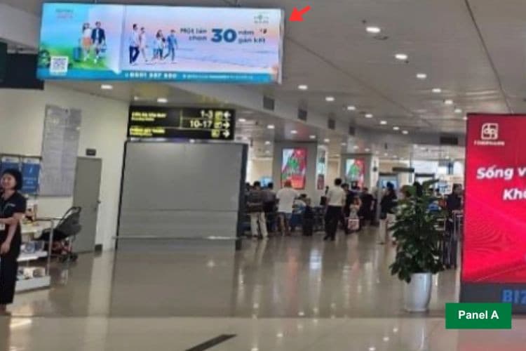 4 Bảng treo thả trần khu cách ly ga đi quốc nội, hướng đi vào phòng chờ, cánh C, tầng 2, nhà ga T1, Sân bay Nội Bài