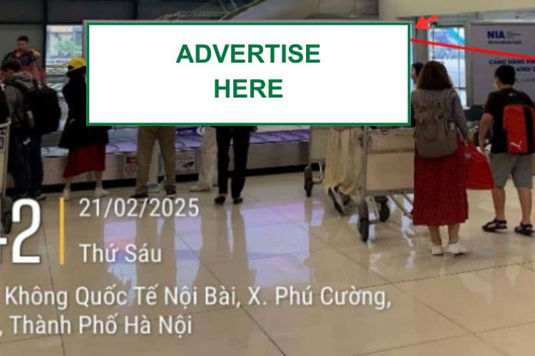 1 bảng hộp đèn DA49 tại băng chuyền số 06 ga đến quốc nội cánh A, tầng 1, đối diện tháng cuốn lối vào nhà ga cánh A, nhà ga T1, Sân bay Nội Bài
