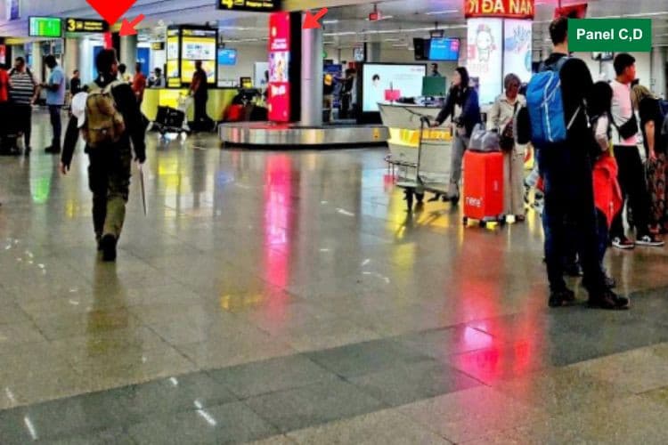 Panel C,D - Vertical Airport LED Screen Billboard at Da Nang International Airport, Hoa Cuong Ward, Da Nang City (Above the five baggage carousels, Domestic Arrivals Isolation Area)