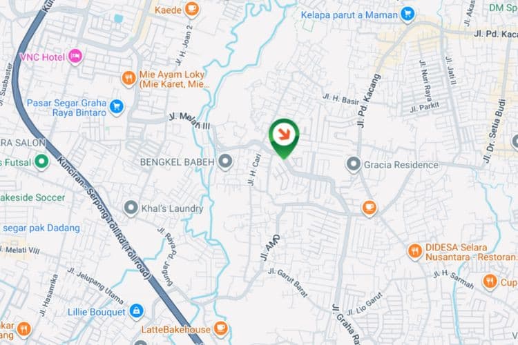 Map - Vertical Static Billboard at Jl. Graha Raya Bintaro, Pd. Kacang Bar, Tangerang Selatan, Banten (nearby Apotek Berkat)