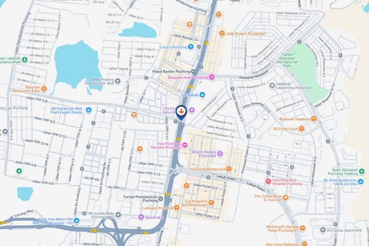 Map - Digital Overhead Bridge Billboard at LDP Highway KM23.25, Puchong, Selangor (near Puchong Business Centre)