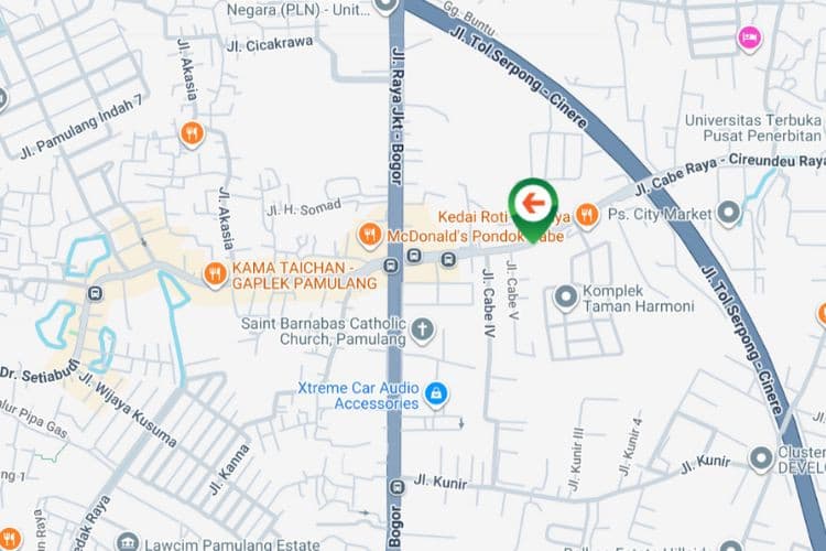Map - Vertical Static Billboard at Jl. Pd. Cabe Raya, Pd. Cabe Udik, Pamulang, Tangerang Selatan, Banten (in front of Soto Kudus Kauman Grup)