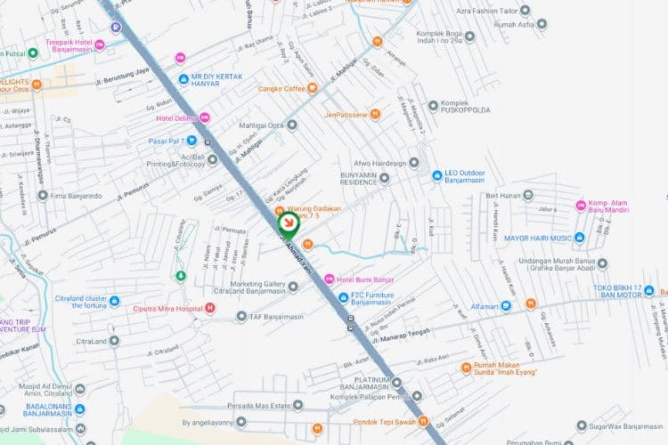 Map - Horizontal Static Billboard at Jl. Ahmad Yani, Banjarmasin, Kalimantan Selatan  (in front of Jl. Bunyamin Residence intersection)