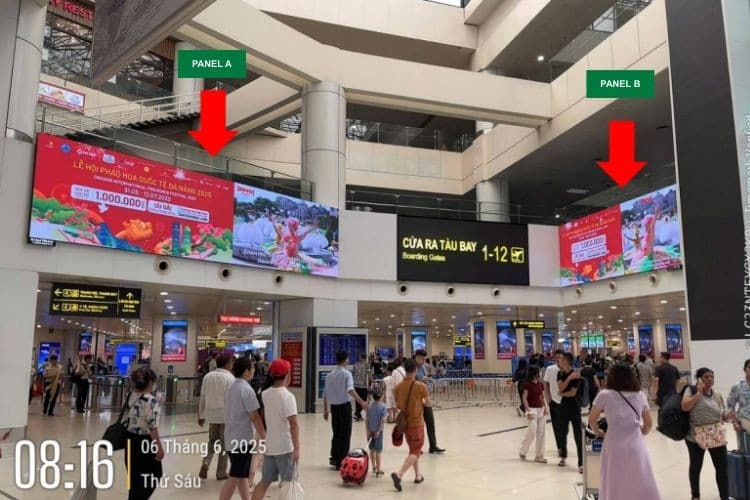 2 Màn hình LED IP53A tại tầng 2, trước cửa an ninh soi chiếu, ga đi Quốc Nội, Sân bay Quốc tế Nội B