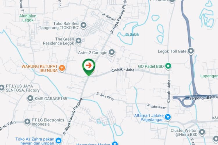 Map - Vertical Static Billboard at Jl. Raya Parung Panjang, Caringin, Pagedangan, Kabupaten Tangerang, Banten (nearby Indomaret)