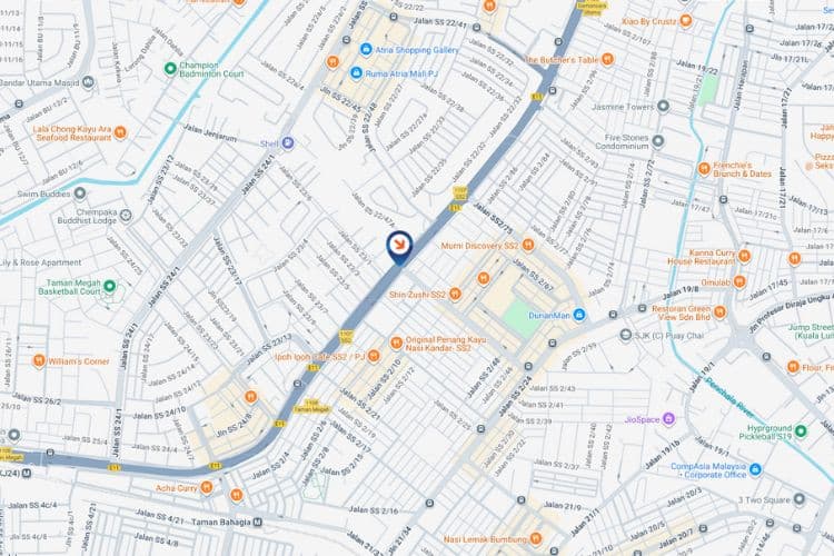Map - Digital Overhead Bridge Billboard at LDP Highway KM9.4 / Jalan SS2/55, Petaling Jaya, Selangor (near Petron SS2)