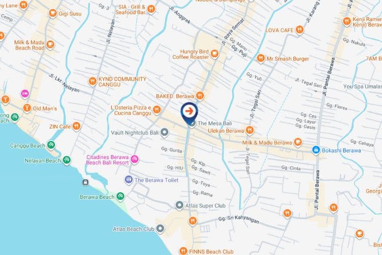 Map - Horizontal Videotron Billboard at Jl. Pantai Berawa, Badung, Bali