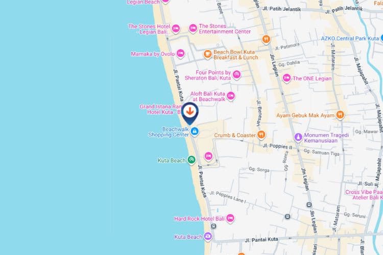 Map - Vertical Videotron Billboard di Jl. Pantai Kuta, Badung, Bali