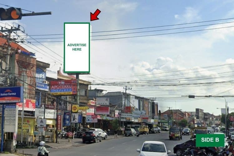 Vertical Static Billboard at Jl. Teuku Umar Barat, Denpasar, Bali  (across SPBU Pertamina Teuku Umar Barat) - Day View, Side B