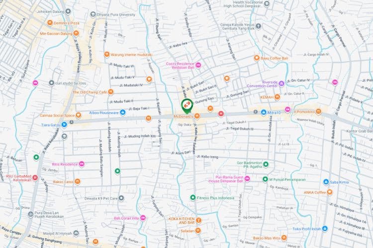 Map - Horizontal Static Billboard at Jl. Gatot Subroto Barat, Denpasar, Bali  (nearby Kebo Iwa intersection)