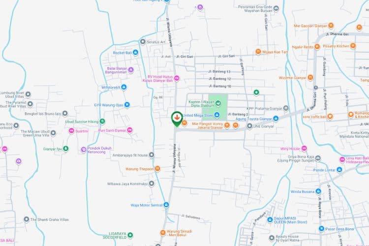 Map - Horizontal Static Billboard at Jl. Wisma Udayana, Gianyar, Bali  (nearby  Taman Kapten I Wayan Dipta)