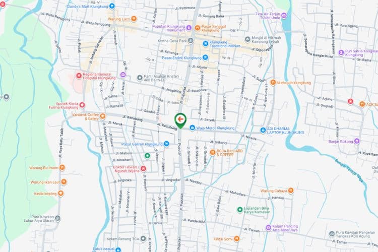 Map -  Vertical Baliho Billboard at Jl. Kecubung, Klungkung, Bali  (nearby Jl. Puputan intersection)