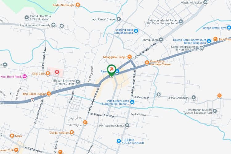 Map - Vertical Static Billboard at Jl. Raya Bandung, Cianjur, Jawa Barat  (near ATM Mandiri CJR TK Gudang Garmen)