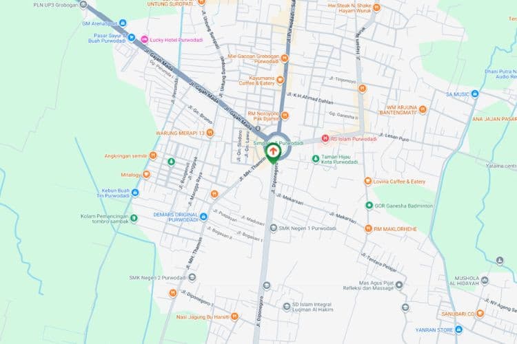 Map - Vertical Static Billboard at Jl. Diponegoro, Grobogan, Jawa Tengah  (nearby Simpang 5 Purwodadi)