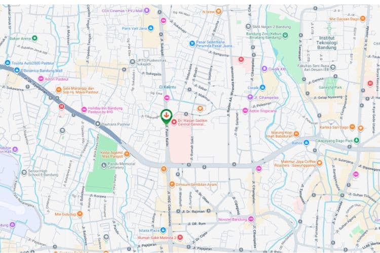 Map -  Vertical Static Billboard at Jl. Sukajadi, Bandung, Jawa Barat  (nearby Dr. Hasan Sadikin Central General Hospital)