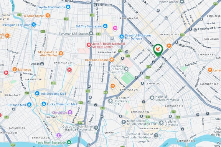 Map - Vertical Rooftop Billboard at España Boulevard cor. Prudencio St., Manila, Metro Manila (towards Quezon City)