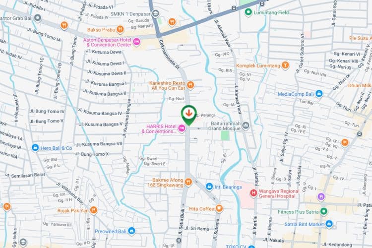 Map -  Vertical Static Billboard at Jl. Cokroaminoto - Jl. Maruti, Denpasar, Bali  (nearby Manuaba Hospital)