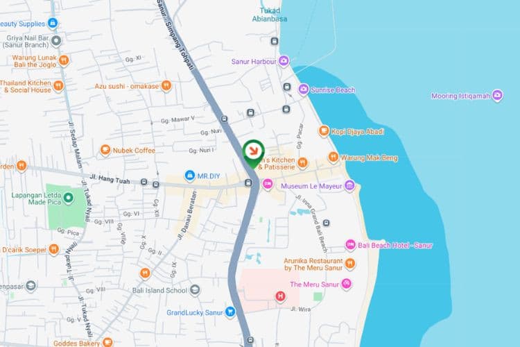 Map - Horizontal Static Billboard at Jl. Bypass Ngurah Rai - Jl. Hang Tuah Sanur, Denpasar, Bali  (Sanur Intersection, Side B)