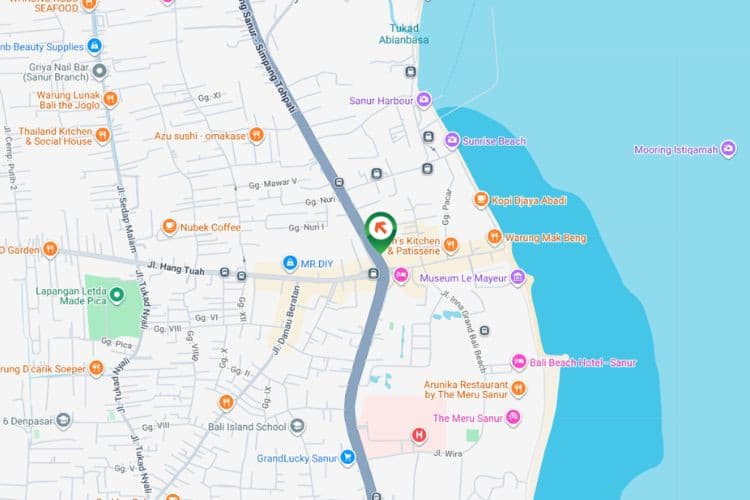 Map - Horizontal Static Billboard at Jl. Bypass Ngurah Rai - Jl. Hang Tuah Sanur, Denpasar, Bali  (Sanur Intersection, Side B)