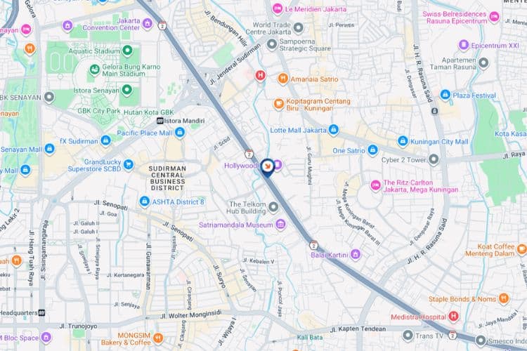 Map - Vertical Videotron Billboard at Jl. Jend. Gatot Subroto, Jakarta Selatan, DKI Jakarta (nearby The Telkom Hub Building)