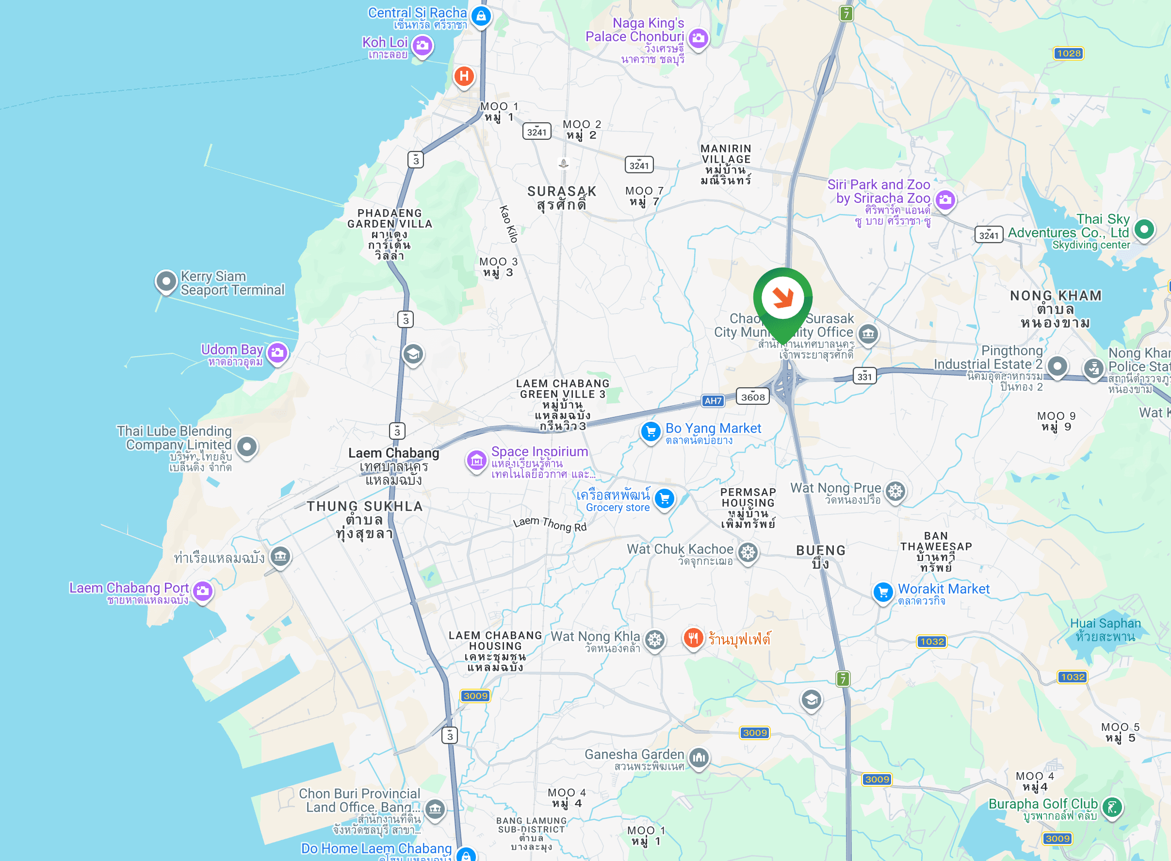 Map - Horizontal Classic Billboard at Bangkok - Ban Chang & Motorway 7 Frontage Rd , Laem Chabang , Bang Lamung, Chon Buri (near ปั้ม CALTEX หนองขาม ขาเข้า กทม.) inbound Bangkok