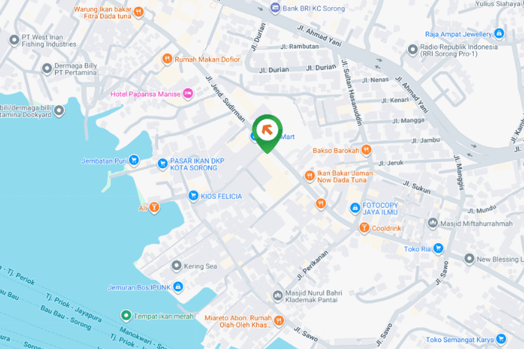 Map - Bando Billboard at Jl. Ahmad Yani, Sorong, Papua Barat Daya nearby Bank Panin KCU Sorong