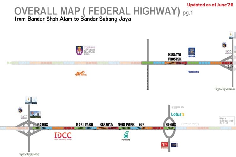 Map - 8 Panel Fixed Panel Street Bunting Billboard at Federal Highway, Shah Alam, Selangor