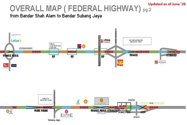Map - 8 Panel Fixed Panel Street Bunting Billboard at Federal Highway, Shah Alam, Selangor
