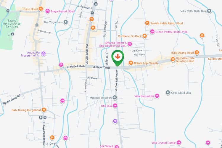 Map - Vertical Static Billboard at Jl. Goa Gajah - Mas Ubud Br. Teges, Gianyar, Bali nearby Benoa Gadget