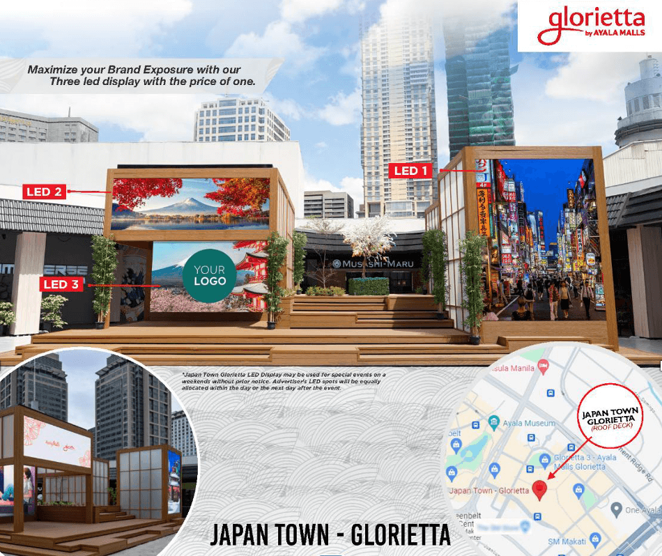 3 Panel Digital Screen Billboard at Japan Town - Glorietta, Makati, Metro Manila ((roof deck))