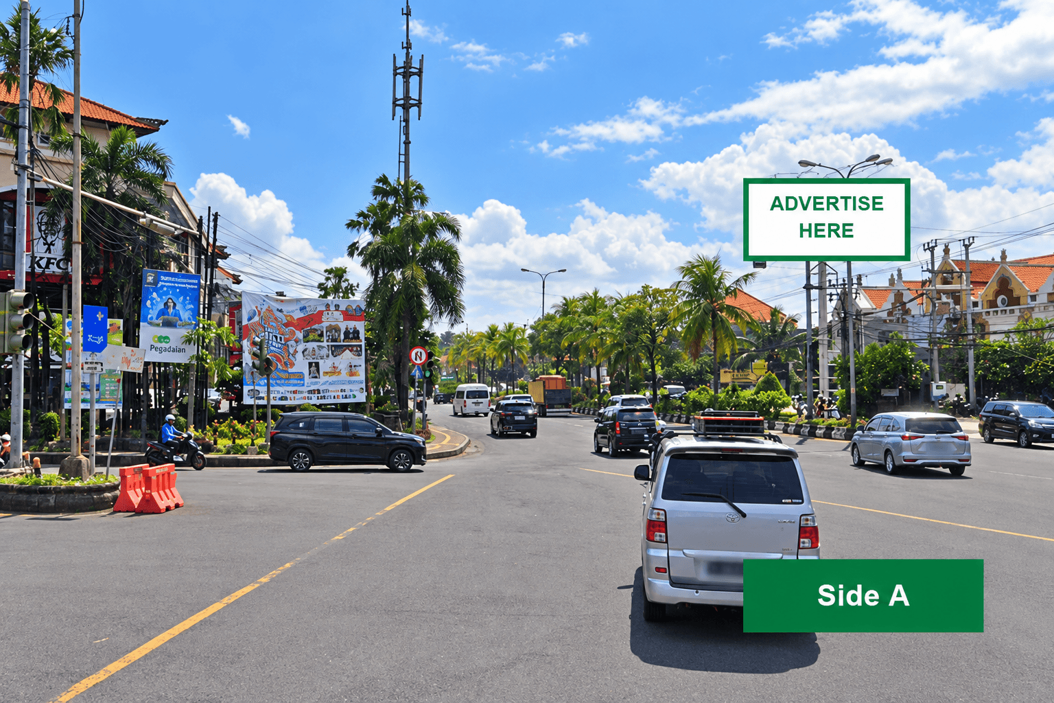 1 Sided Horizontal Static Billboard at Jl. Bypass Ngurah Rai - Jl. Hang Tuah Sanur, Denpasar, Bali (Sanur Intersection, Side A)