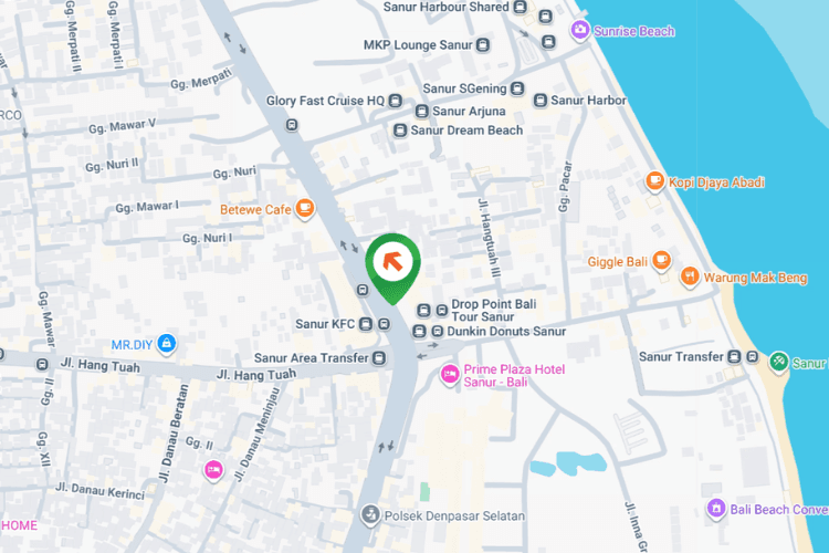 Map - Horizontal Static Billboard at Jl. Bypass Ngurah Rai - Jl. Hang Tuah Sanur, Denpasar, Bali  (Sanur Intersection, Side B)