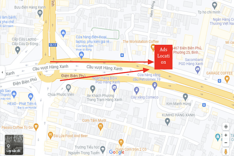 Map - Horizontal Wallscape Billboard at Dien Bien Phu, Binh Thanh, Ho Chi Minh City Hang Xanh Crossroad