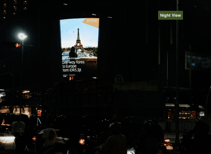 Vertical Videotron Billboard at Jl Jend.Gatot Subroto, Medan, Sumatera Utara  (on Manhattan Times Square) - Night View