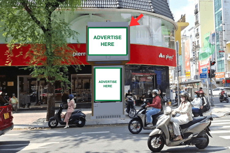 8 Sided Vertical E-tower Panel Billboard at 119 Ly Tu Trong, Ben Thanh Ward, Ho Chi Minh City (An Phuoc – Pierre Cardin)