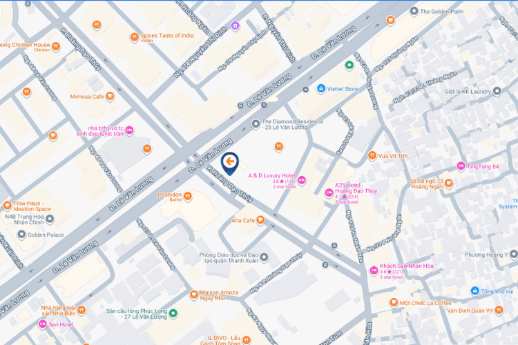 Map - Horizontal Corner LED Screen Billboard at 25 Le Van Luong, Thanh Xuan, Ha Noi City (LED BRG DIAMOND PLAZA)