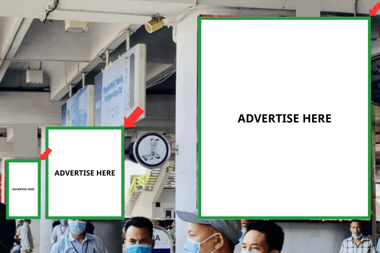 8 bảng quảng cáo màn hình LED ốp tường ngang tại Sân bay Quốc tế Nội Bài, Hà Nội (sảnh A và B, tầng 1, Nhà ga T1)
