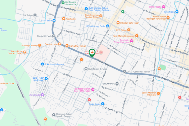Map - Vertical Static Billboard at Jl. Dr. Wahidin, Tuban, Jawa Timur  (intersection RSUD Dr. R Koesma)