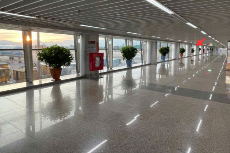 Horizontal Indoor Overhead Signage Billboard at Da Nang International Airport, Hoa Cuong Ward, Da Nang City (Decal affixed on the glass wall at Level 2, walkway leading passengers from the aircraft to the Domestic Arrivals Terminal)